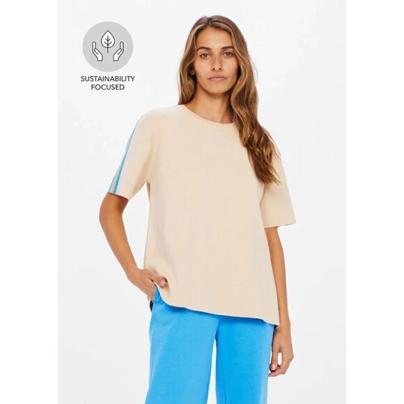The Upside NWT Nirvana Pippa Ivory Striped Organic Cotton T-shirt Relaxed Fit L  - Picture 1 of 10